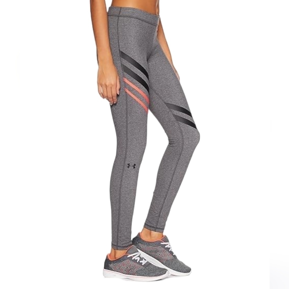 Under Armour fitted sport gym leggings pants grey pink Large T7